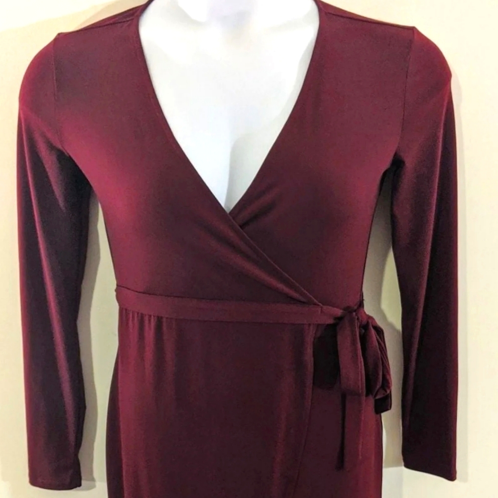 Women's Burgundy Slip Style Wrap Maxi Dress